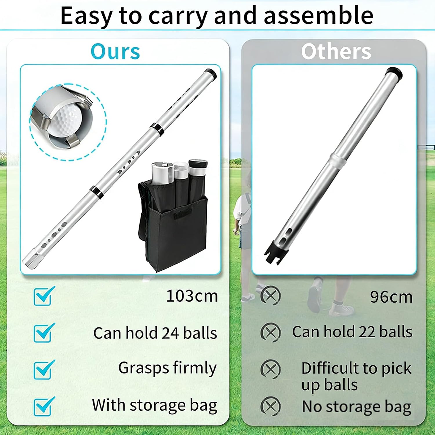 Golf Ball Retriever, Aluminum Alloy Picker Upper Tube, Golf Balls Shagger Grabber, Ball Collector, Pickup Tool Device for Men Women
