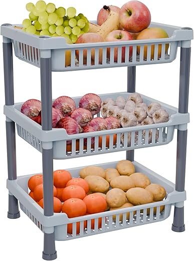 TEX-RO 3-Layer Kitchen Rack Stand/Multipurpose Rack for Storage/Vegetable Stand for Kitchen Storage Rack/Durable Kitchen R