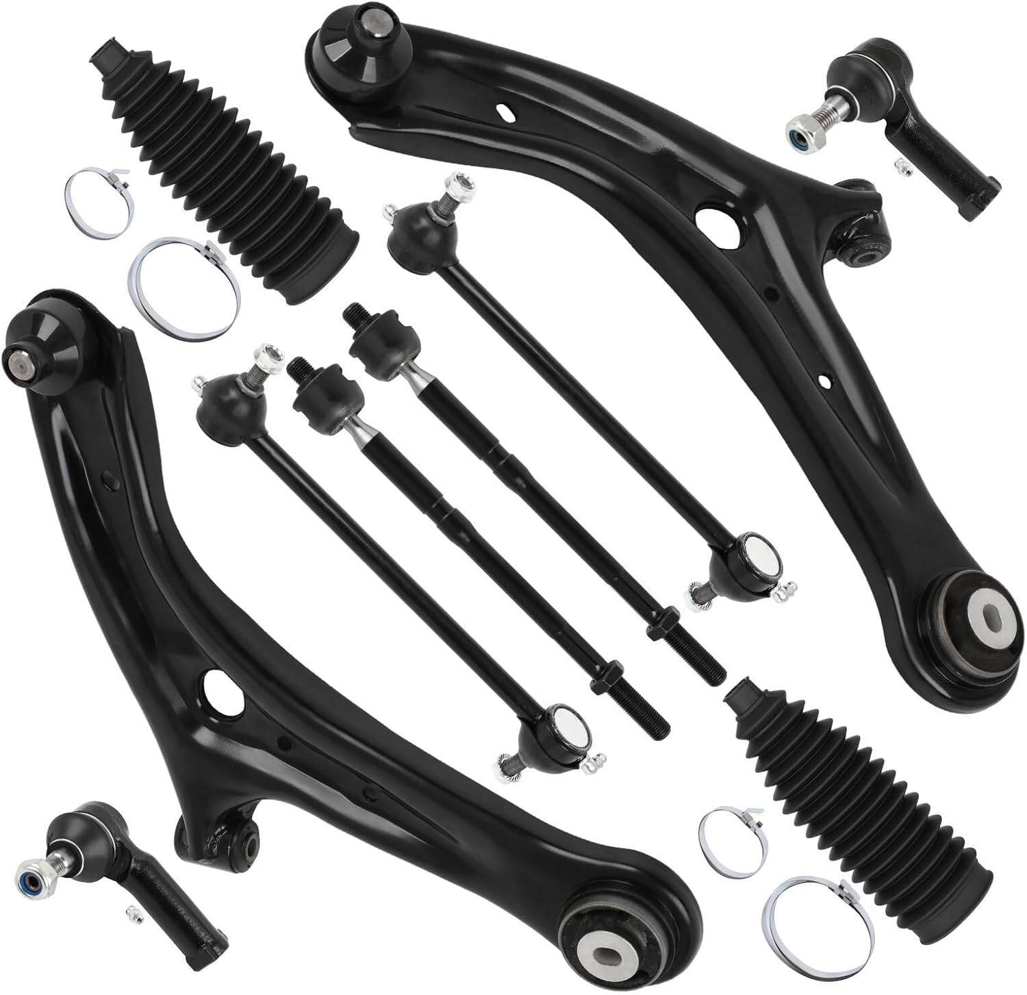 SCITOO 10pcs Front Suspension Kit Lower Control Arm with Ball Joint fit 2011-2018 for Ford Fiesta with Outer Inner Tie Rod End Steering Boot Sway Bar Link