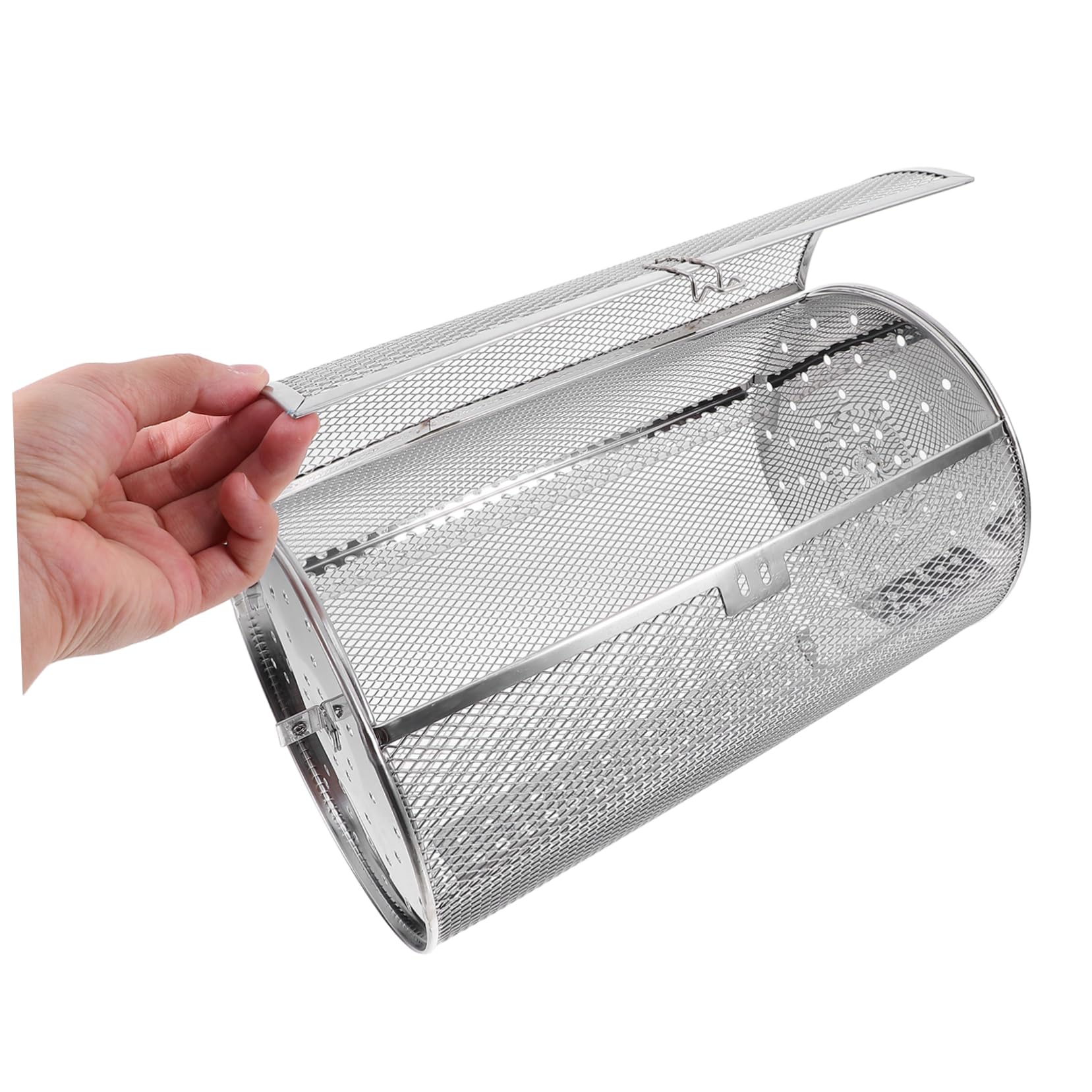 Jaula para Horno Asador de Acero Inoxidable, Giratoria | Plata, para Almendras y Castañas, Calentamiento Uniforme, Uso Seguro y Práctico