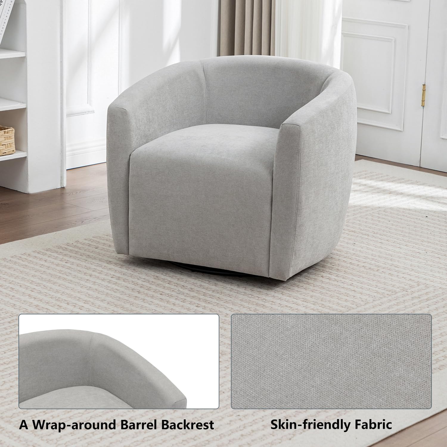 MINCETA Swivel Accent Chair,Modern Barrel Chair 360 Swivel Accent Armchair with Upholstered,Comfy Round Club Chairs for Living Room,Bedroom Study Room,Set of 1,Fabric in Gray