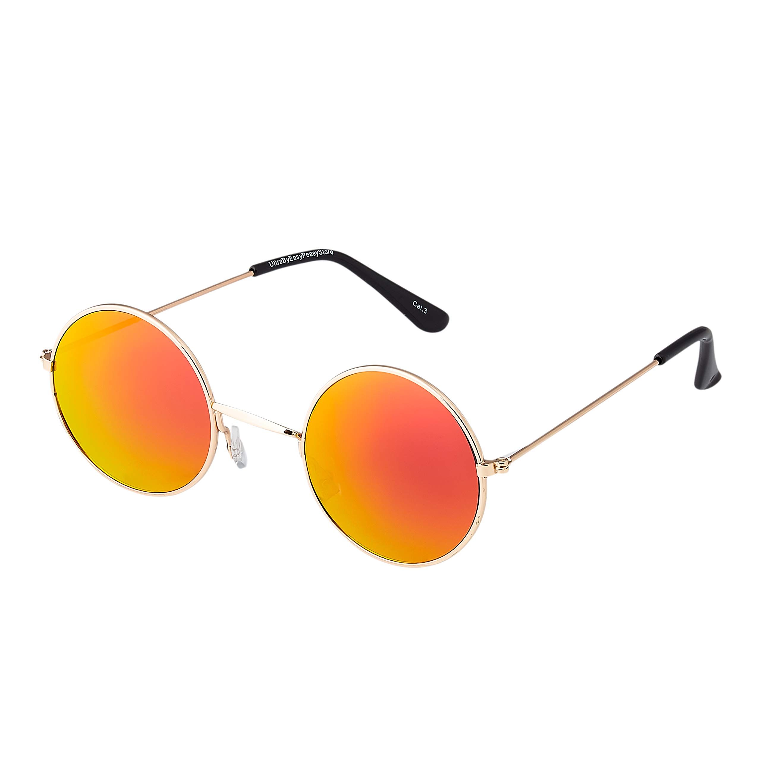 Ultrabyeasypeasystore Unisex Gold Frame Burnt Orange Lenses Ultra Retro Round Sunglasses Metal Frame Circle Lens Uv400 Protection Vintage Style Mens Womens Shades - Gold With Burnt Orange Lenses