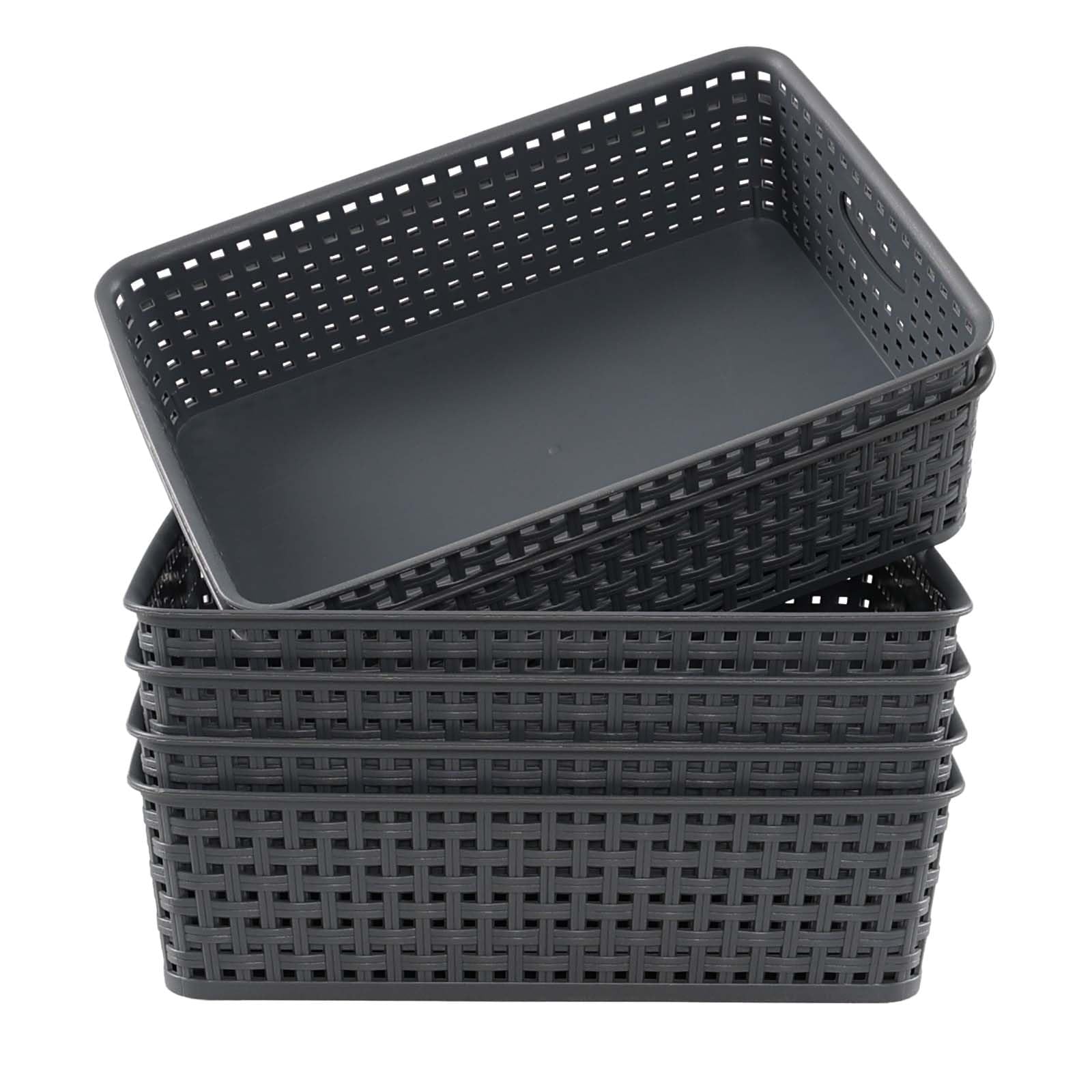 Dynko Black Plastic Weave Basket, A4 Paper Storage Basket Trays, 6 Packs