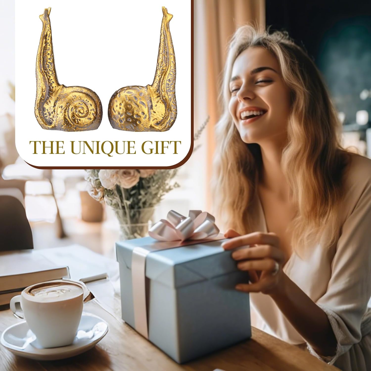 Hoteam Set of 2 Snail Bookends Distressed Vintage Gold Resin Decorative Snail Book Ends Animal Lover Gift Organizer Stopper Non Skid for Heavy Books Shelf Desk Home Office 5.25 x 3.5 x 9 Inches