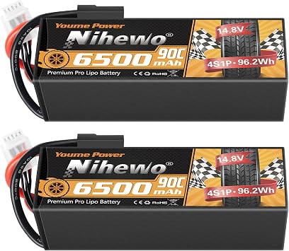4S Lipo Battery 6500mAh 14.8V 90C Hard Case with TX Plug and EC5 Adapter Compatible with 1/5 1/6 1/7 1/8 RC Car Truck Truggy Buggy Boat Airplane Models2 Packs