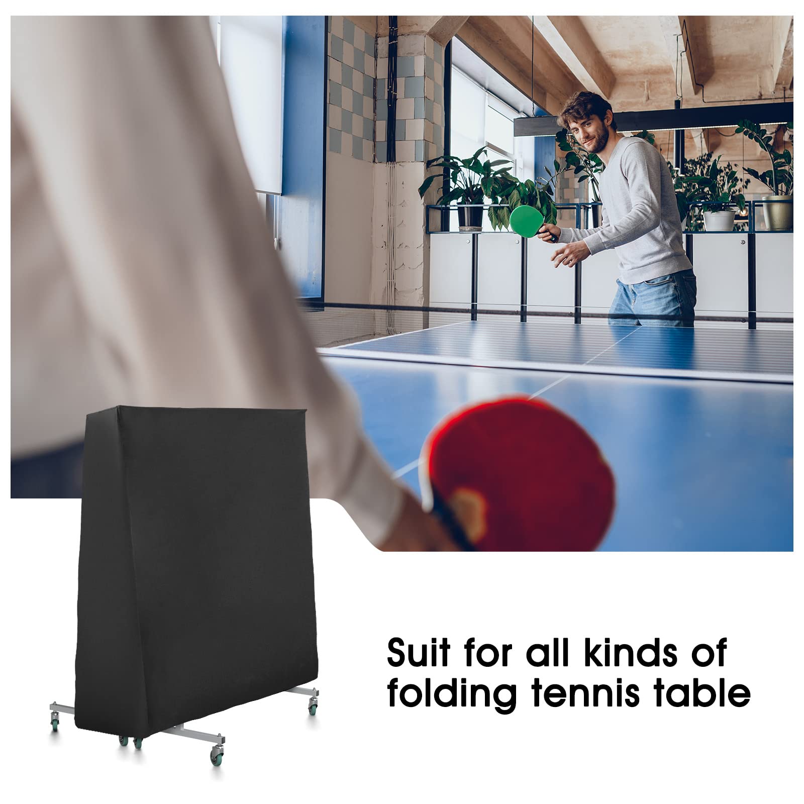 Tischtennis Abdeckung,GUANJUNE Wasserdichte Tischtennis Abdeckung für Outdoor und Indoor,Anti-UV & Winddicht (165×70×185cm)