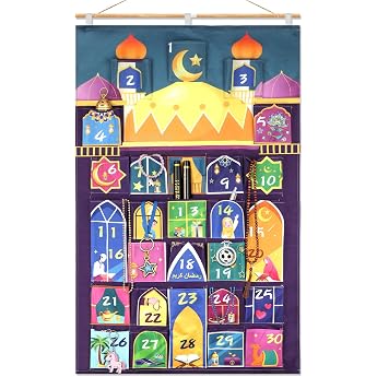 DPKOW Creative Mosque Ramadan Calendar to Fill Yourself 30 Ramadan Advent Calendar DIY Bags Large Tapestry Fillable Personalised DIY Ramadan Calendar Reusable
