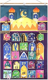 DPKOW Creative Mosque Ramadan Calendar to Fill Yourself, 30 Ramadan Advent Calendar, DIY Bags, Large Tapestry, Fillable, P...