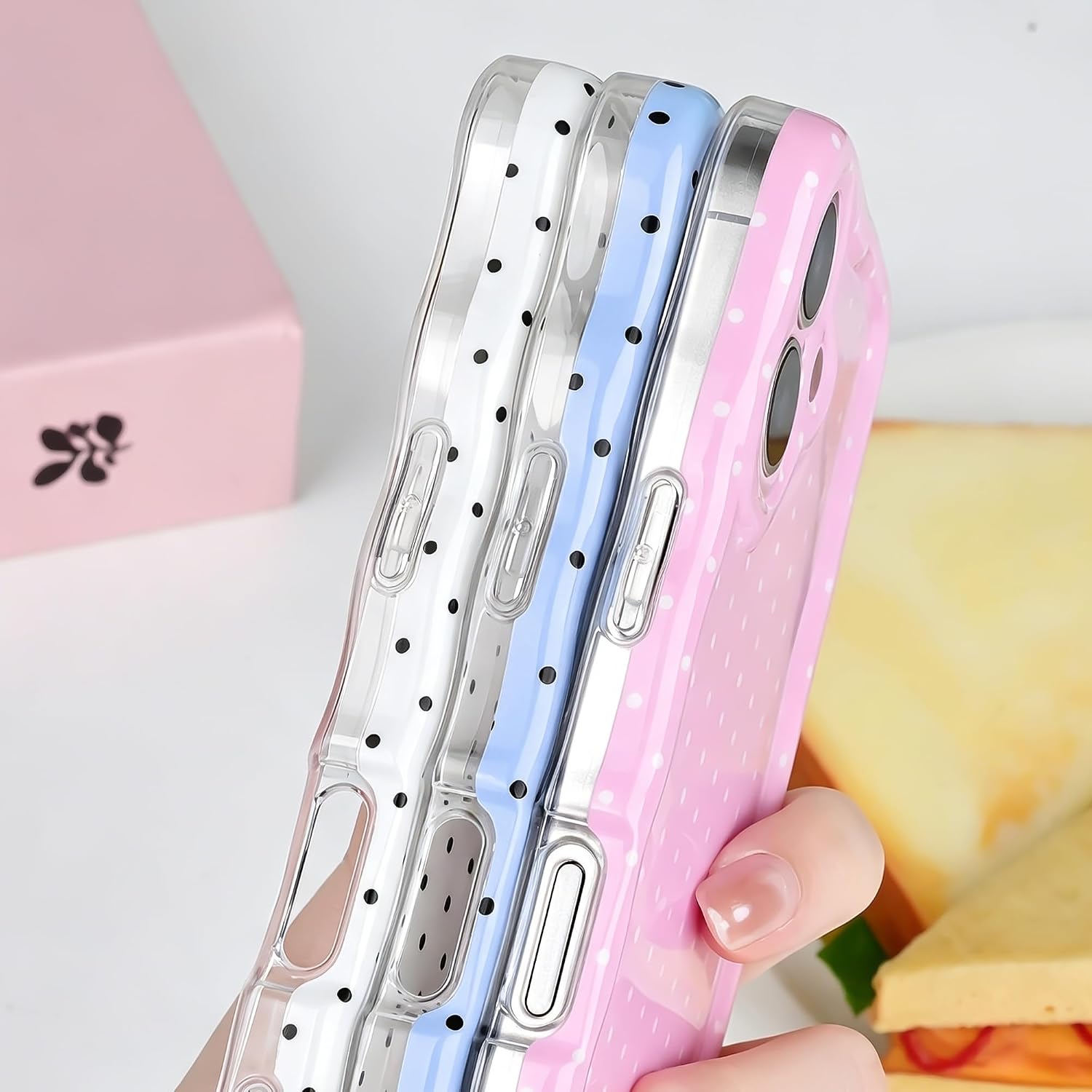 Polka Dot Case for iPhone 17,Cute Wavy Frame,Blue image 4