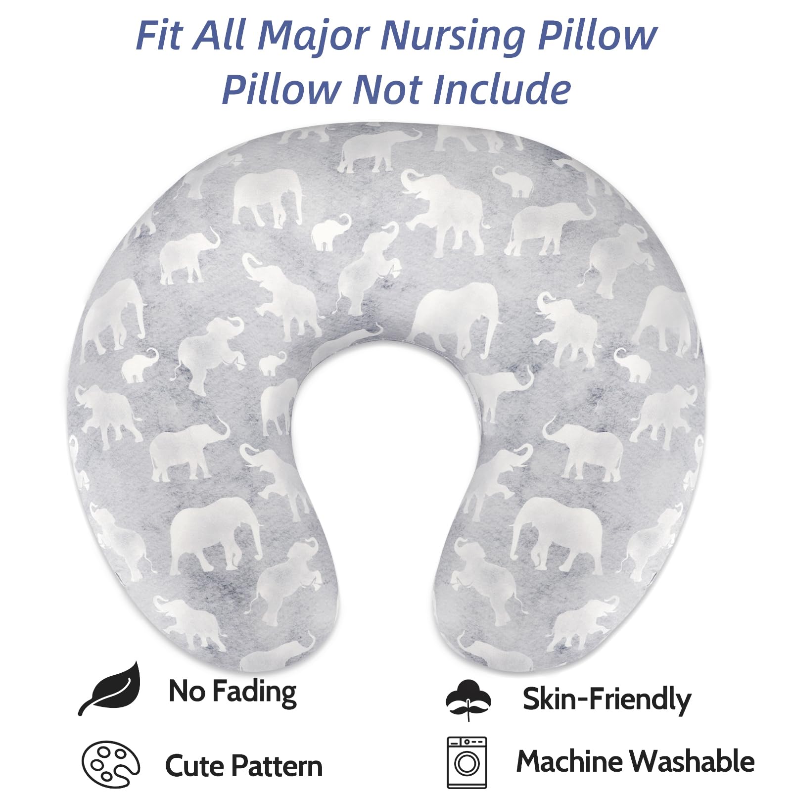 DILIMI Funda de almohada de lactancia, fundas de lactancia suaves y elásticas para almohadas de lactancia, reversible, extraíble, para bebés, niños y niñas, elefante gris