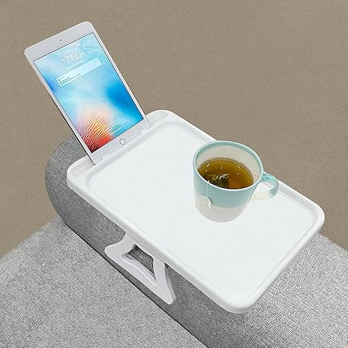 Miniatura 16 de Xchouxer Mesa de clip para reposabrazos de sofá, bandeja de aperitivos de TV, prácticos controles remotos/bebidas/soporte para teléfono (negro)