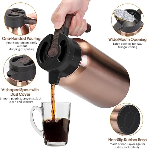 Miniatura 22 de Jarra térmica de café de 68 onzas, jarras de acero inoxidable para líquidos calientes durante 36 horas, jarras de café aisladas para mantener