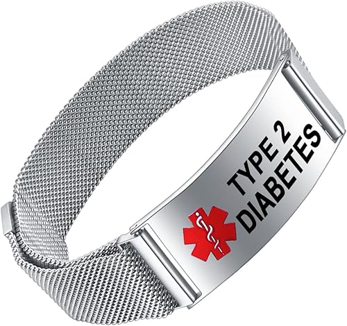 Miniatura 13 de Pulseras de alerta médica para hombres y mujeres, pulseras de identificación médica con grabado láser gratuito, banda de acero inoxidable ajustable