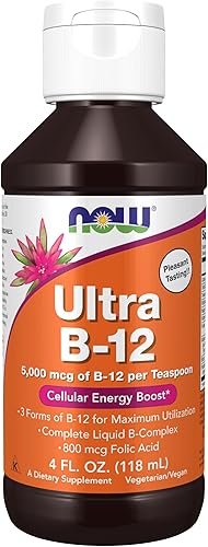NOW Supplements Ultra B-12 Líquido 800 mcg Ácido fólico Producción de energía celular 4 onzas