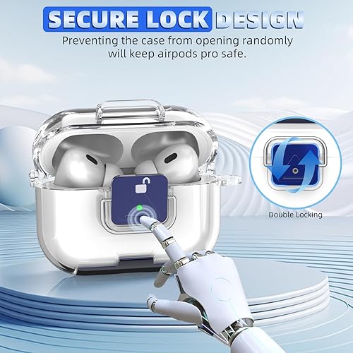 Miniatura 5 de Funda de bloqueo seguro para AirPods Pro 2 con soporte para teléfono, funda protectora de TPU suave y transparente a prueba de golpes para Airpods