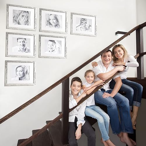 Miniatura 3 de TWING Juego de 6 portarretratos rústicos, madera compuesta blanca envejecida, de pared, grandes, para galería, fotos de 8 x 10 pulgadas con paspartú