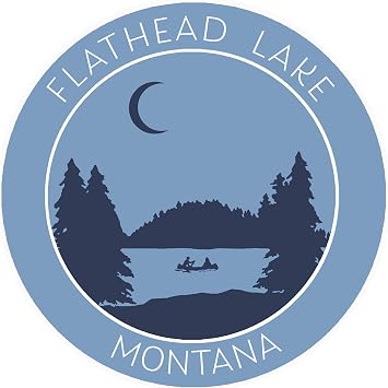 Flathead Lake, Montana Crescent Moon Boat Vinyl Printed Die-Cut Decorative Auto Decal Sticker Appliques  Lake Life Adventure Series