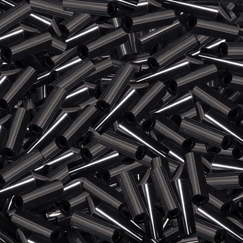 Glass Bugle Beads Penta Angel 1100Pcs /50g Mini Long Tube Seed Beads 2×6mm Small Craft Loose Spacer Beads for Earring Bracelets Necklace Waist Beads Jewelry Making (Black)