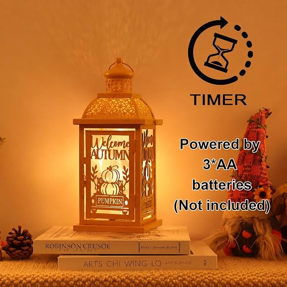 NEEDOMO Fall Decorations for Home, Decorative Candle Lantern for Tabletop Mantel Decor, Vintage Metal Lantern Candle Holders for Indoor Outdoor Decor, Halloween,Thanksgiving,Autumn(Yellow-Orange)