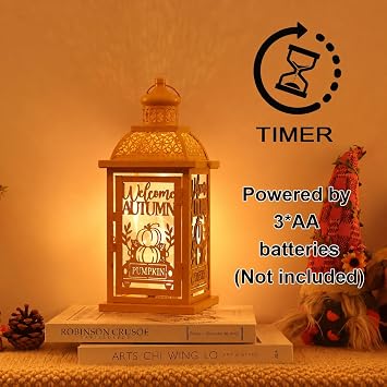 NEEDOMO Fall Decorations for Home, Decorative Candle Lantern for Tabletop Mantel Decor, Vintage Metal Lantern Candle Holders for Indoor Outdoor Decor, Halloween,Thanksgiving,Autumn(Yellow-Orange)