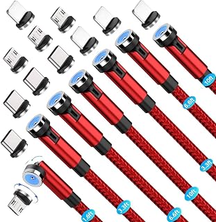 Magnetic Charging Cable 540° Rotation（7-Pack, 1.6ft/3.3ft/3.3ft/6.6ft/6.6ft/10ft/10ft, 3 in 1 USB C Magnetic Phone Charger Cable Compatible with Micro USB/Type C/iProduct Device (Red)
