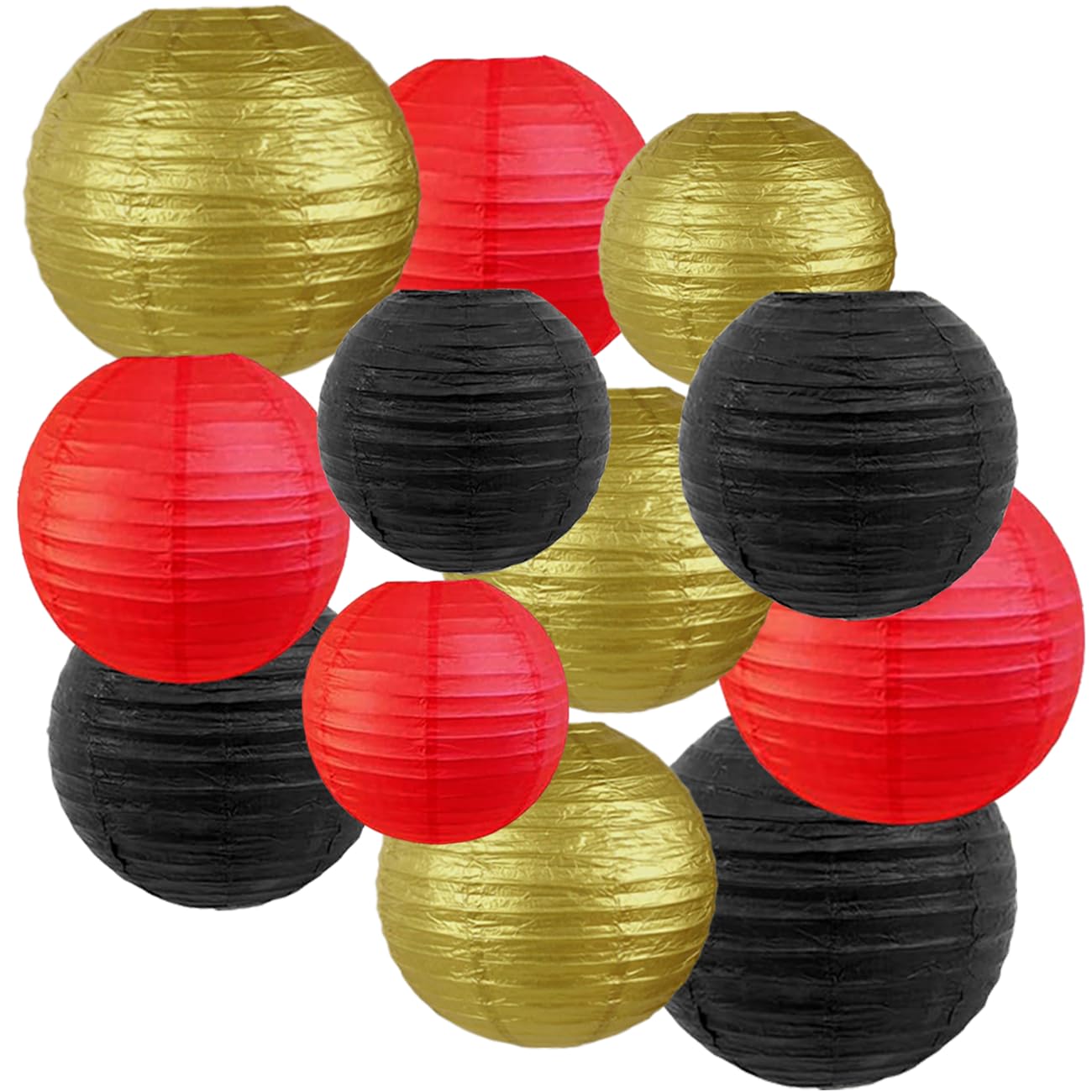 12pcs Red Black and Gold Paper Lanterns,Hanging Paper Lanterns for Casino Theme Birthday Party Decorations