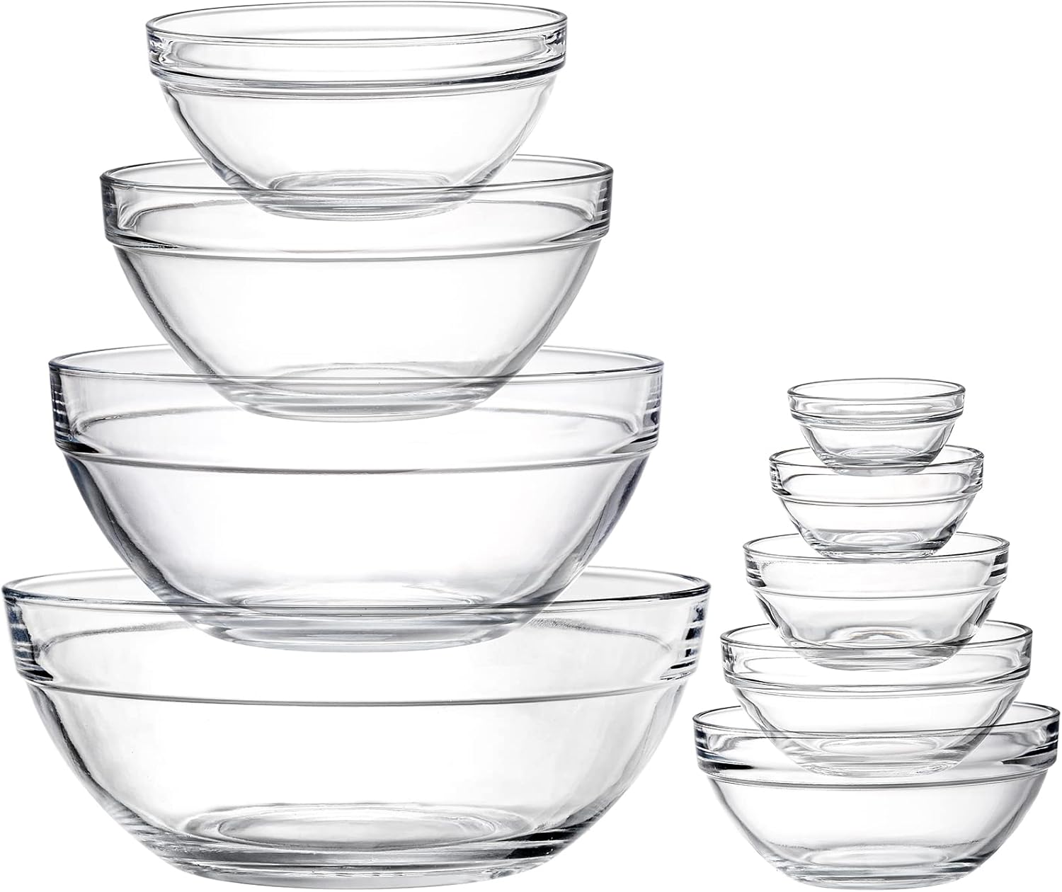 Lawei Set of 9 Glass Mixing Bowls - Glass Nesting Bowls Prep Bowl Clear Salad Bowls for Kitchen Prep Salad, Cereal, Ice Cream, Pasta, Fruits