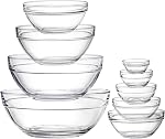 Lawei Set of 9 Glass Mixing Bowls - Glass Nesting Bowls Prep Bowl Clear Salad Bowls for Kitchen Prep Salad, Cereal, Ice Cream, Pasta, Fruits