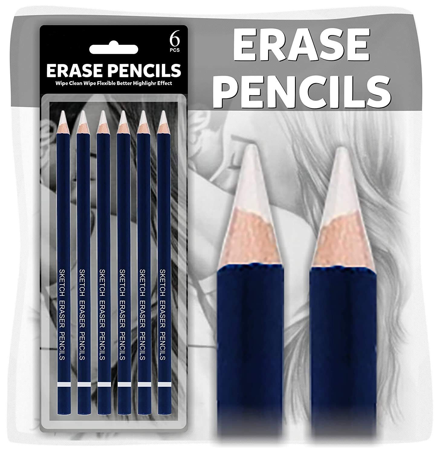 Chrome Artist Sketch Eraser Pencils 6Pcs 4