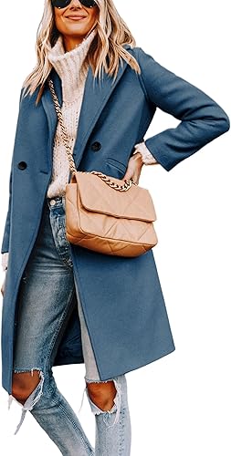 Yidarer Women's Winter Wool Coat Mid-Long Notch Lapel Single Breasted Peacoat Ca