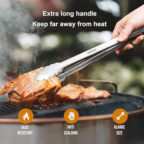 Miniatura 2 de Pinzas para parrilla, pinzas para barbacoa, pinzas de cocina extralargas de 12 y 17 pulgadas, resistentes al calor, pinzas de acero inoxidable de