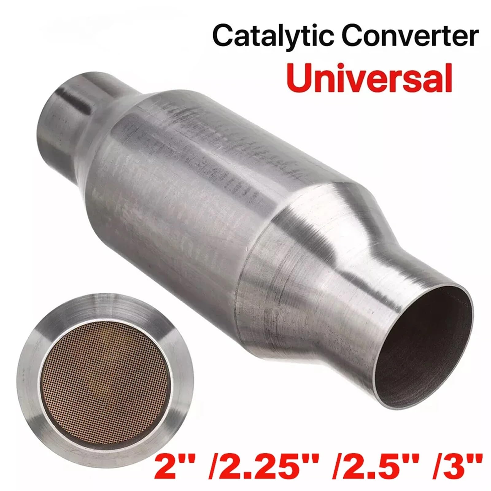 Uniwersalny katalizator z wlotem/wylotem 2" /2,25"/2,5"/3" Uniwersalny katalizator samochodowy, czysty sportowy układ wydechowy, 400 ogniw, Euro 1, stal nierdzewna Katalizator spalin | 2.25 inch 400 Cells