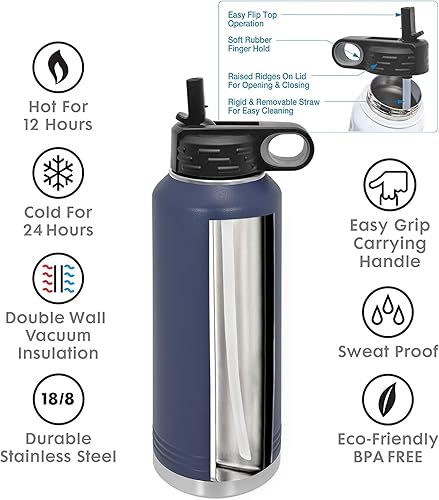 Miniatura 69 de Botellas de agua personalizadas con tapa abatible y pajilla, termo deportivo personalizado de acero inoxidable grabado, monograma personalizado