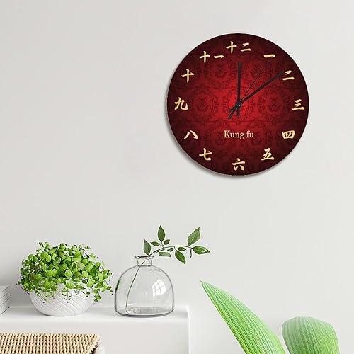 Miniatura 10 de Reloj de pared con números Kanji vintage, estilo rústico, elegante, de madera, 10 silenciosos, sin tictac, de cuarzo, funciona con pilas, para sala