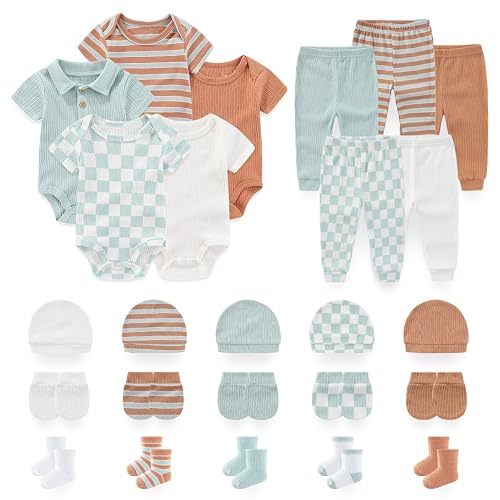 BABYSOLIS Unisex Baby Boy Girl Pant Sets Bodysuits Hats Gloves Socks Accessories 25 Pack Cotton Infant Practical Outfit - Caramel - 0-3 Months