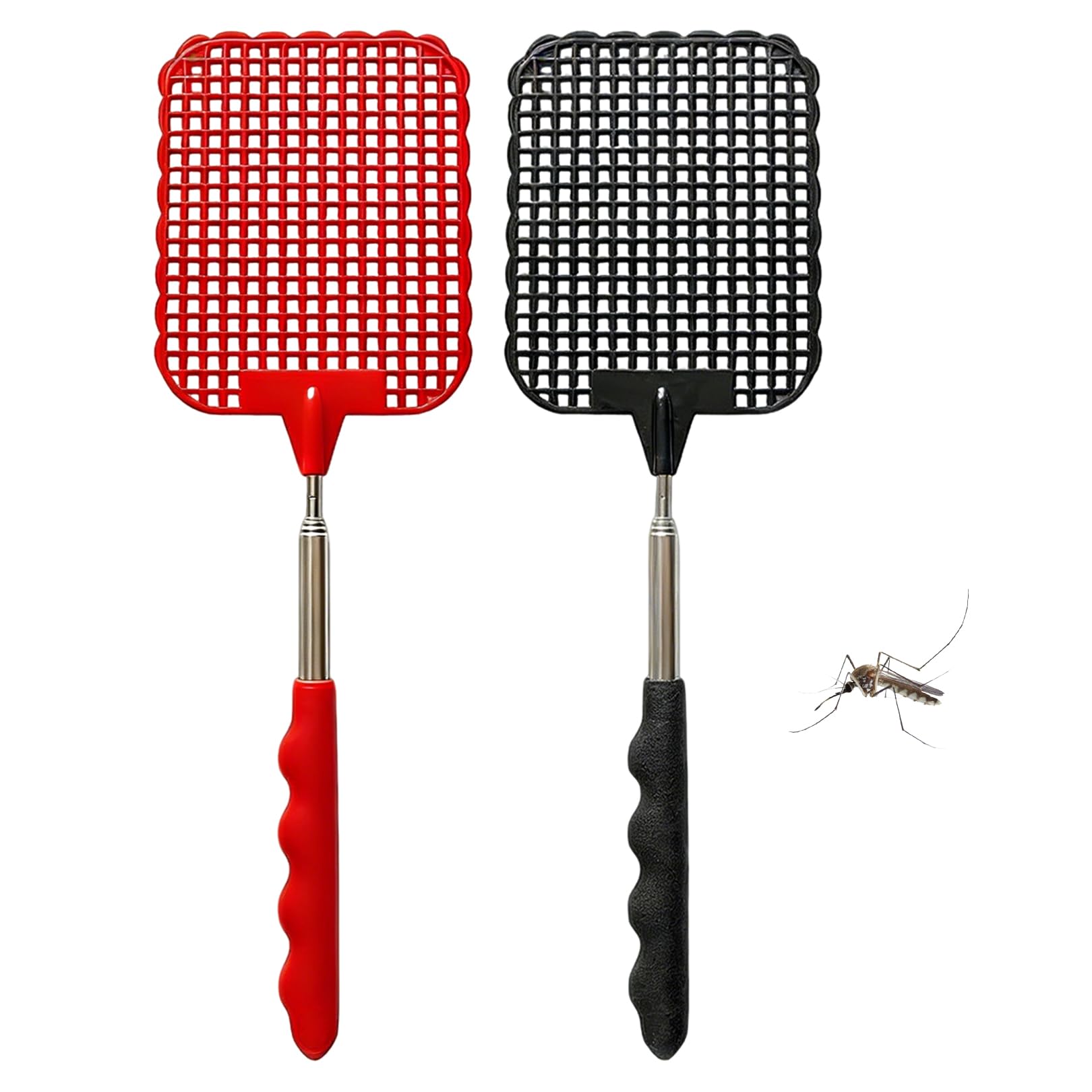 Fliegenklatsche Ausziehbar,Fliegenklatsche Stabil,Insektenklatsche Mit Edelstahl Griff,Fliegenfänger Insektenfänger Fliegenschutz vor Insekten, Fliegen, Mücken, Wespen (Schwarz,Rot)
