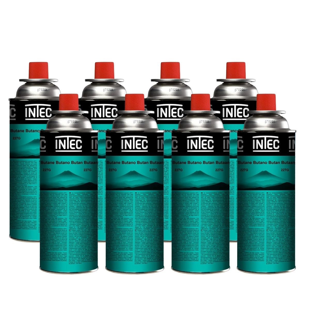INTEC - Pack 8 Cartouches Gaz Butane 227g UN2037 | Bouteilles Sécurisées sans Fuite pour Réchaud de Camping Plancha Chalumeau Cuisine et Désherbeur Thermique Polyvalent