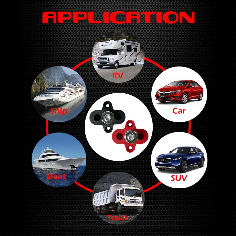 Ampper 5/16" Power Distribution Block Busbar, M8 Single Stud Bus Bar 12V 200A Battery Junction Post Terminal Distribution Block for Auto Boat (Red and Black)