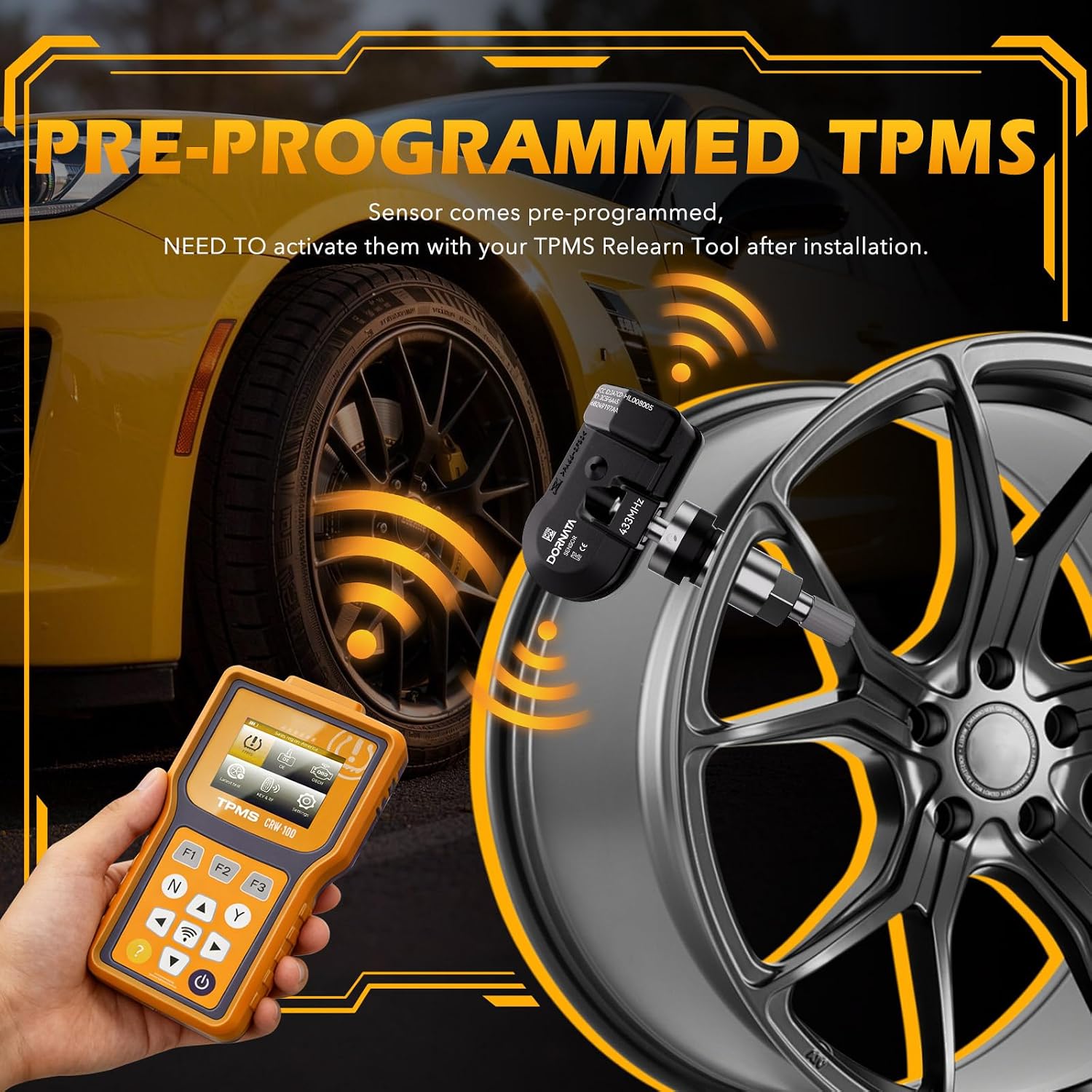 TPMS Sensor,Pre-Programmed Tire Pressure Monitoring Sensor - Compatible with Dodge Jeep-Ram 2500 3500 4000 4500 5000,Cherokee,Grand Commander-434MHz-Replace OE#68249197AA(Set of 4)