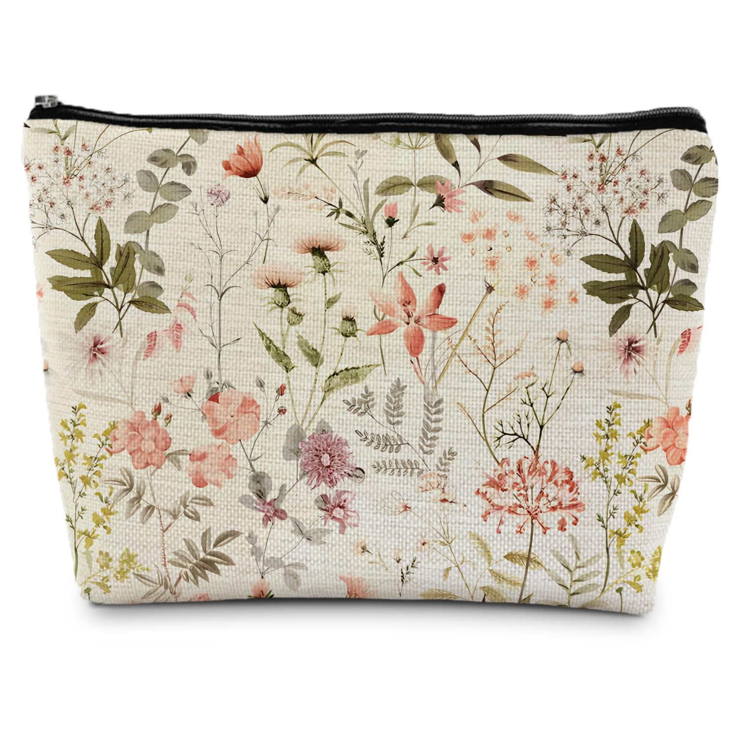 Supwhd Floral Flower Makeup Bag, Cosmetic Bag for Women, Small Makeup Bag for Purse, White