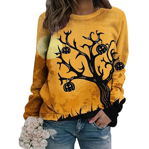 LOAIHA Women's Pumpkin Print Crewneck Sweatshirt Long Sleeve Graphic Pullover