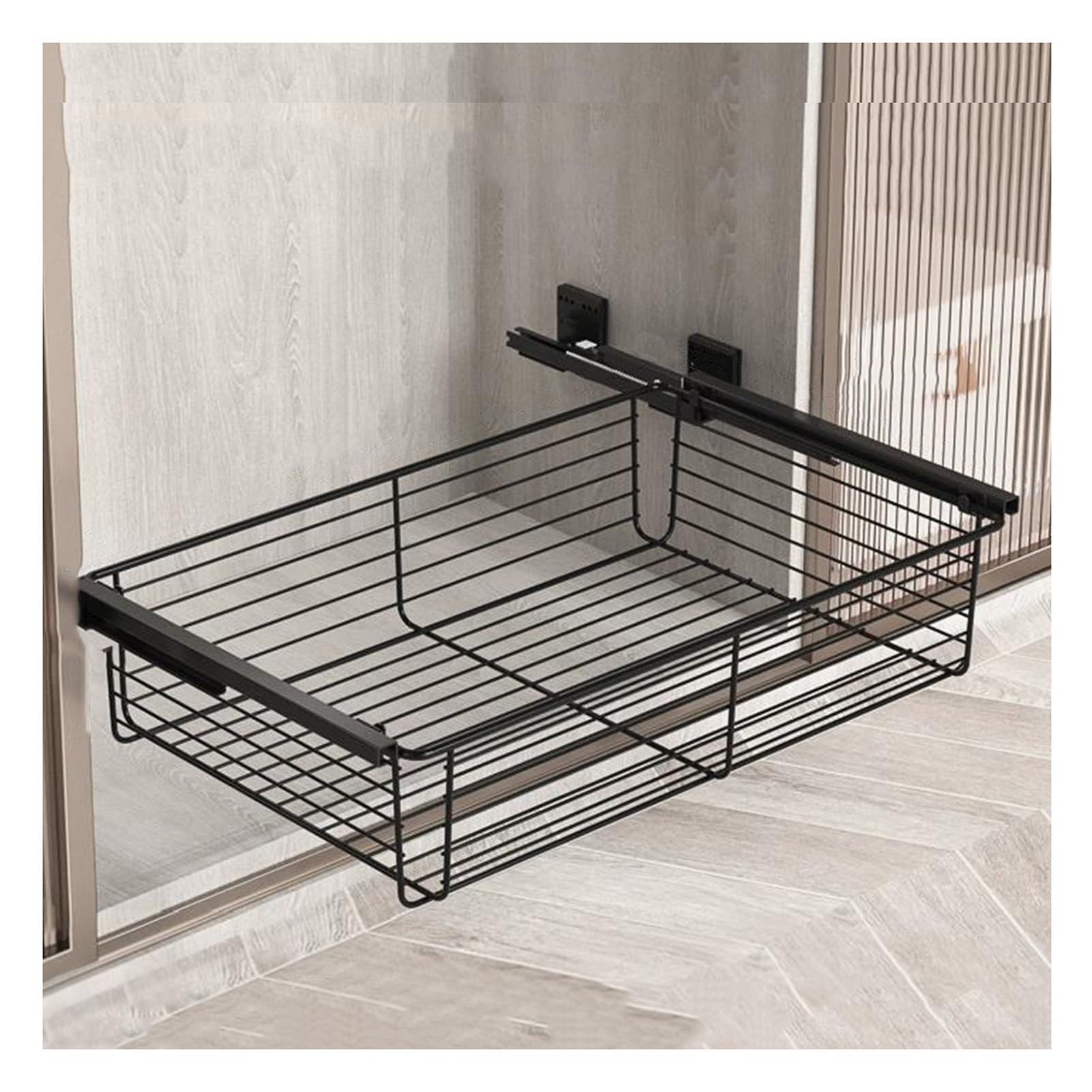 Organiseur de placard coulissant, étagères coulissantes, panier en métal, largeur réglable de 370 à 970 mm, supporte jusqu'à 35 kg de charge