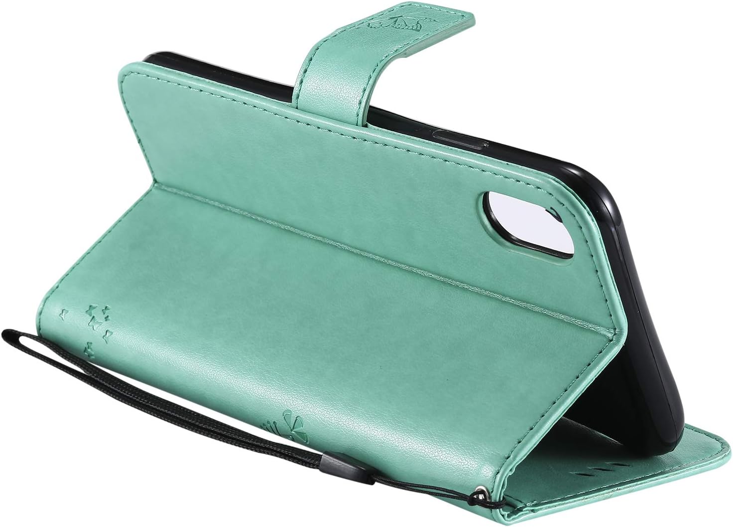 iPhone XR Case,iPhone XR Wallet Case,iPhone XR PU Leather Protective Case Emboss Cat and Tree Folio Magnetic with Card Holder Kickstand and Flip Case for iPhone XR 6.1 Inch Green