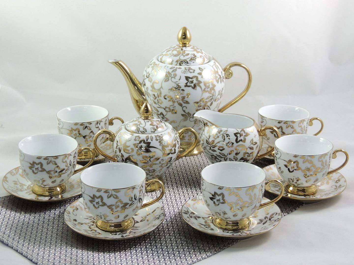 Gold Series 15-Piece Porcelain Tea and Coffee Service Set