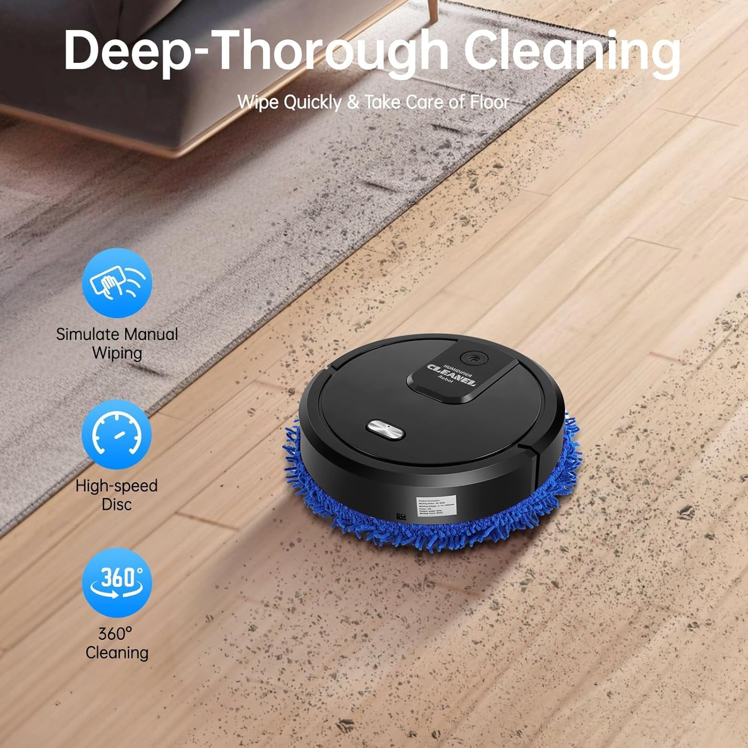 Robot Vacuum and Mop Combo, 2 in 1 Strong Suction Vacuum Robot mop Advanced Obstacle Avoidance, Aspiradora Robot Slim Design, Ideal for Pet Hair Hard Floor and Daily Cleaning（Black）