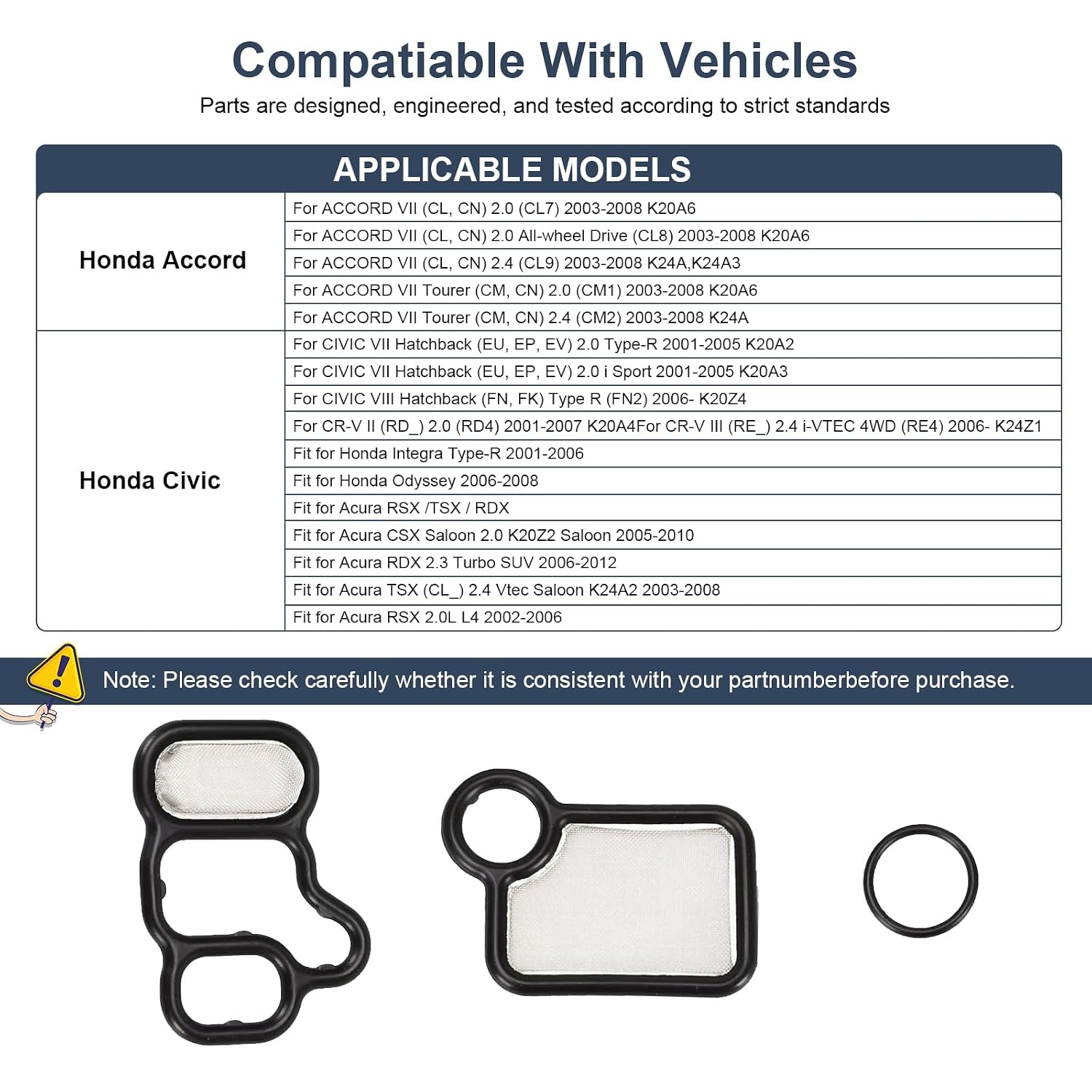 15815-RAA-A02 15815-PNA-003 Cylinder Head Solenoid Valve Gasket Kit for Honda Acura RDX Accord/Accord CROSSTOUR/CROSSTOUR/Odyssey/Pilot 3.5L/for 2003-2007 Honda Accord 2.4