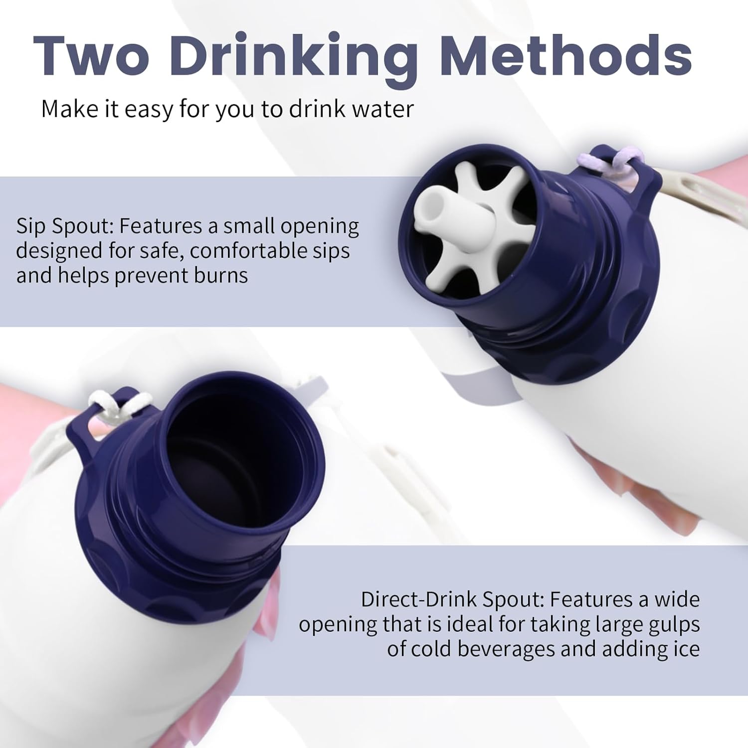 20oz Water Bottle Insulated with Straw & Handle Double Wall Vacuum Stainless Steel Water Flask Keep Cold 24h Hot 12h for Sports, Travel, School (White) - Image 3