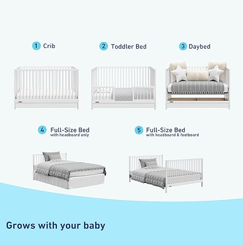 Miniatura 76 de Graco Teddi Mini cuna convertible 4 en 1 con colchón resistente al agua (blanco/madera flotante), certificado GREENGUARD Gold, colchón de 2.75