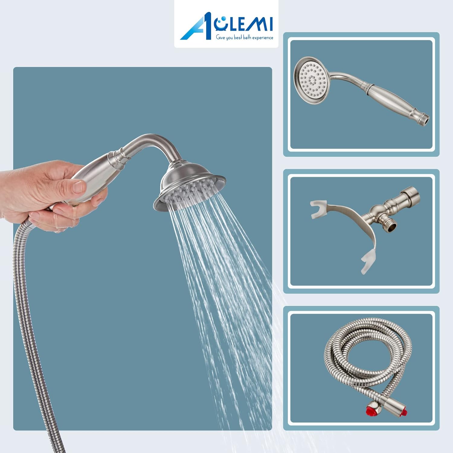 Aolemi Brushed Nickel Clawfoot Tub Faucet Wall Mount Bathroom Tub Filler Bathtub Shower Set Double Cross Handle with Handheld Sprayer