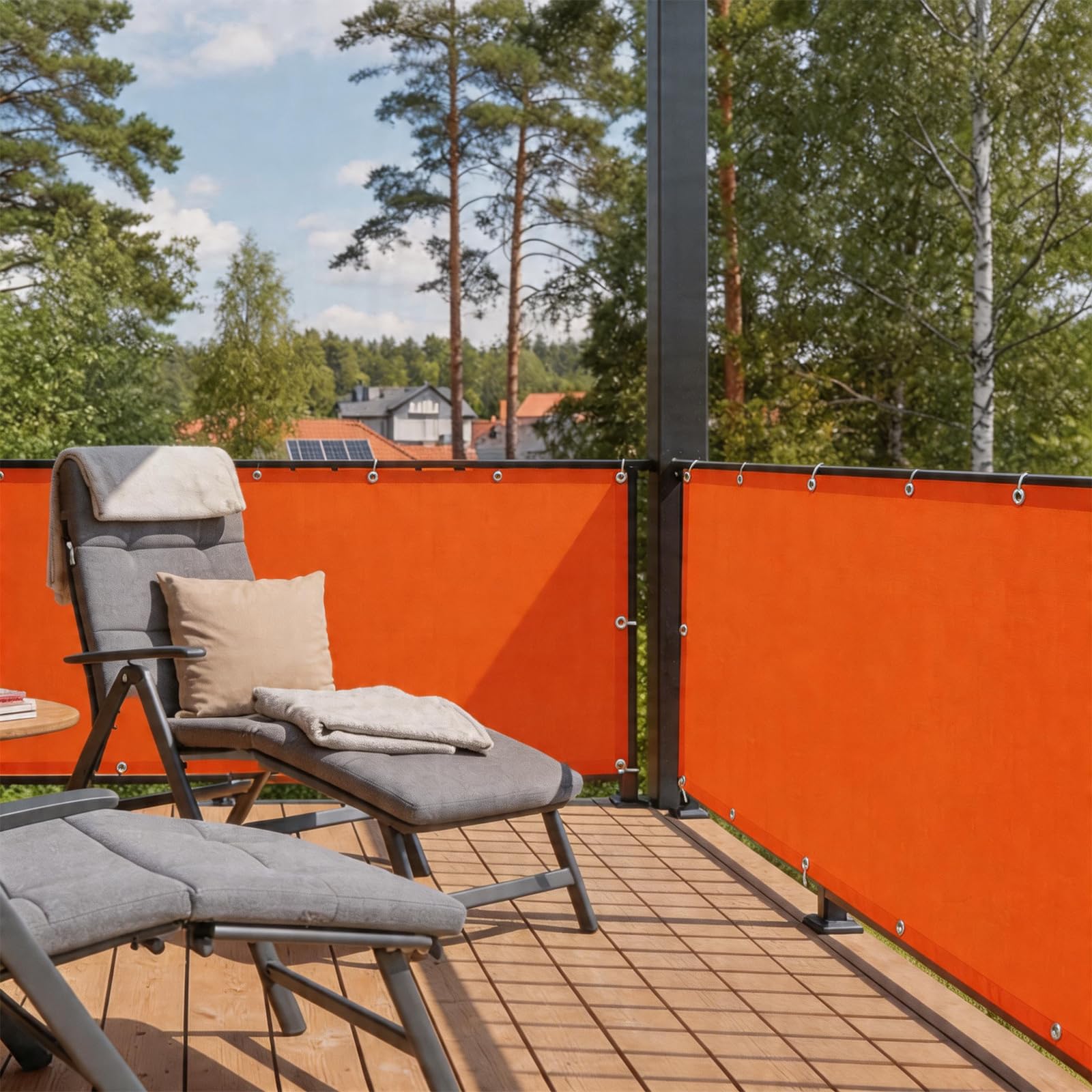 Brise vue balcon 160x800 cm orange résistant aux intempéries et UV pour balustrade extérieure